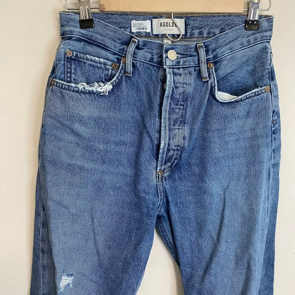 Agolde Women's Jeans 90's Pinch‎ Waist High Rise Straight Distressed Blue 25